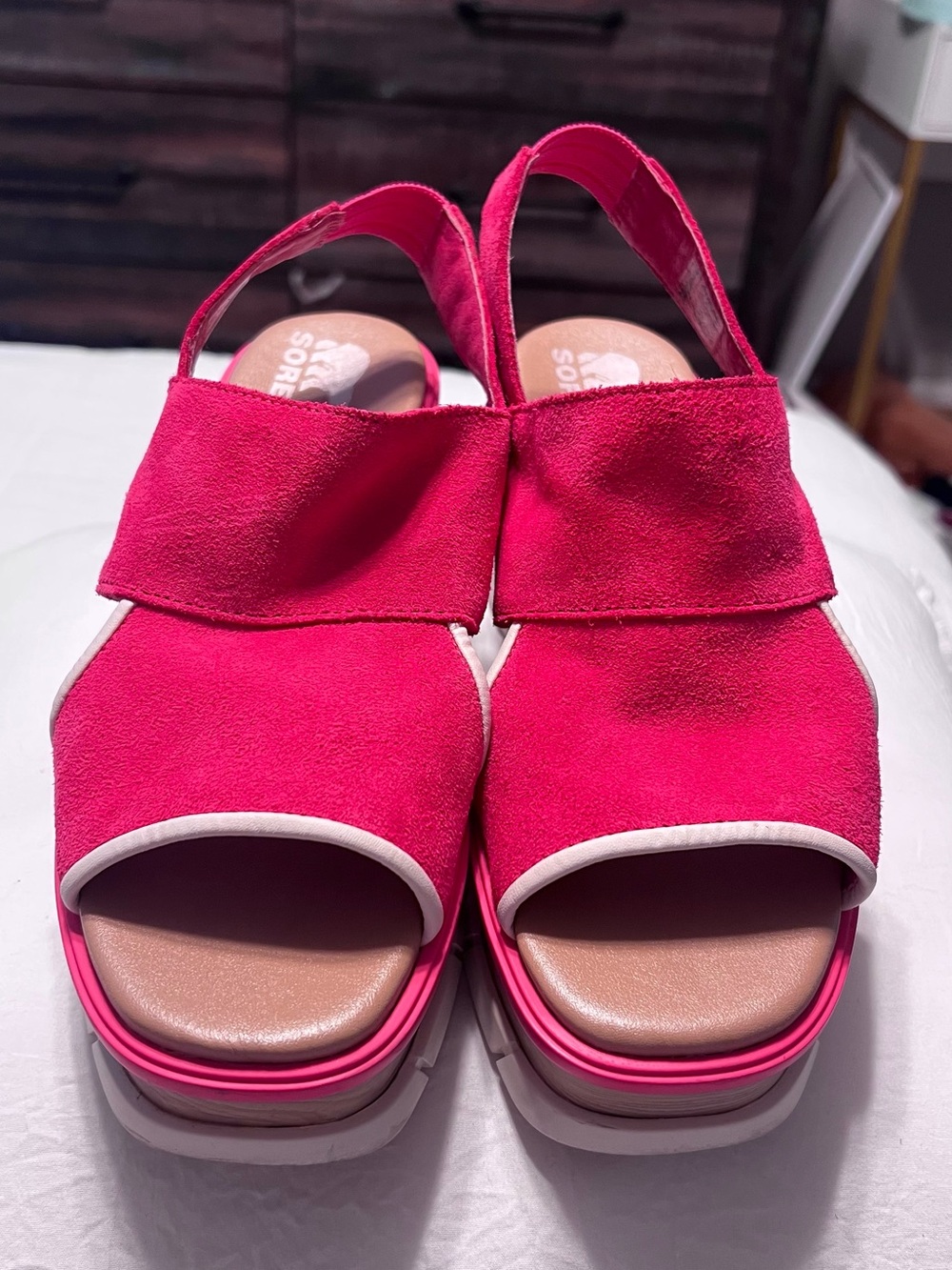 Sorel Joanie III Slingback Wedge Sandals in Fuchsia Fizz/Chalk | Women’s 8